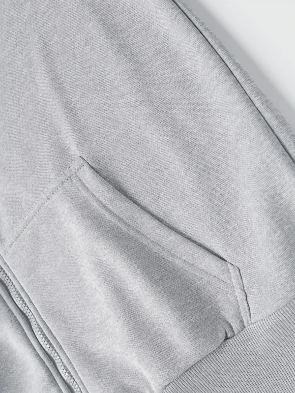 Grey Plain Fleece Full Sleeves Zipper Hoodie - Image 3