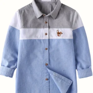Boys' Preppy Color Block Long Sleeve Shirt