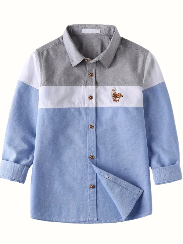 Boys' Preppy Color Block Long Sleeve Shirt