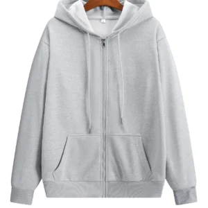 Grey Plain Fleece Full Sleeves Zipper Hoodie