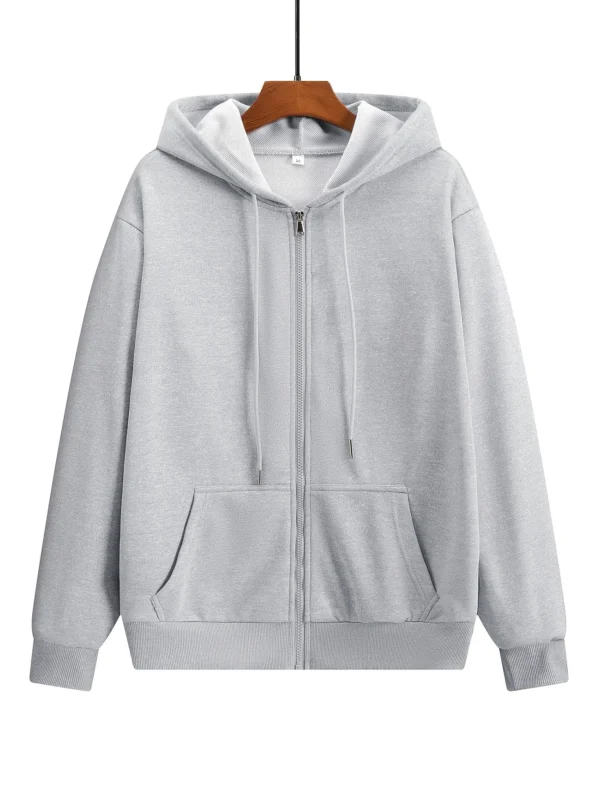 Grey Plain Fleece Full Sleeves Zipper Hoodie