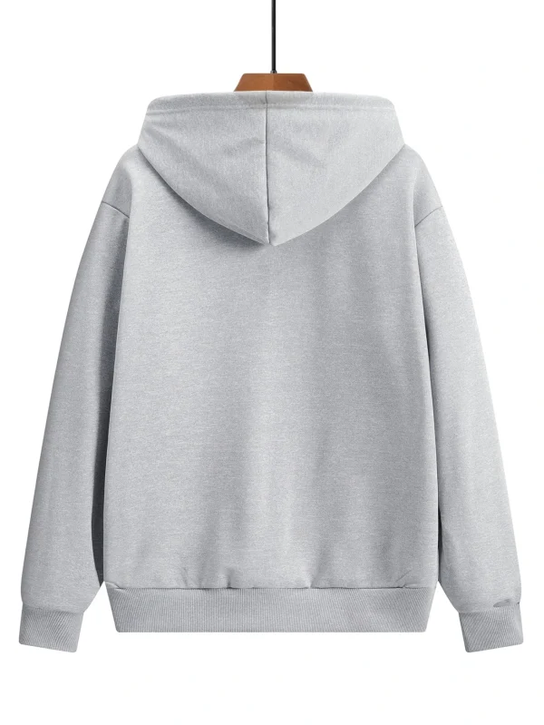 Grey Plain Fleece Full Sleeves Zipper Hoodie - Image 2